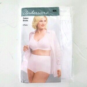 Underscore 3 Pack Briefs Panties Size M/6 New Old Stock 100% Cotton Optic White
